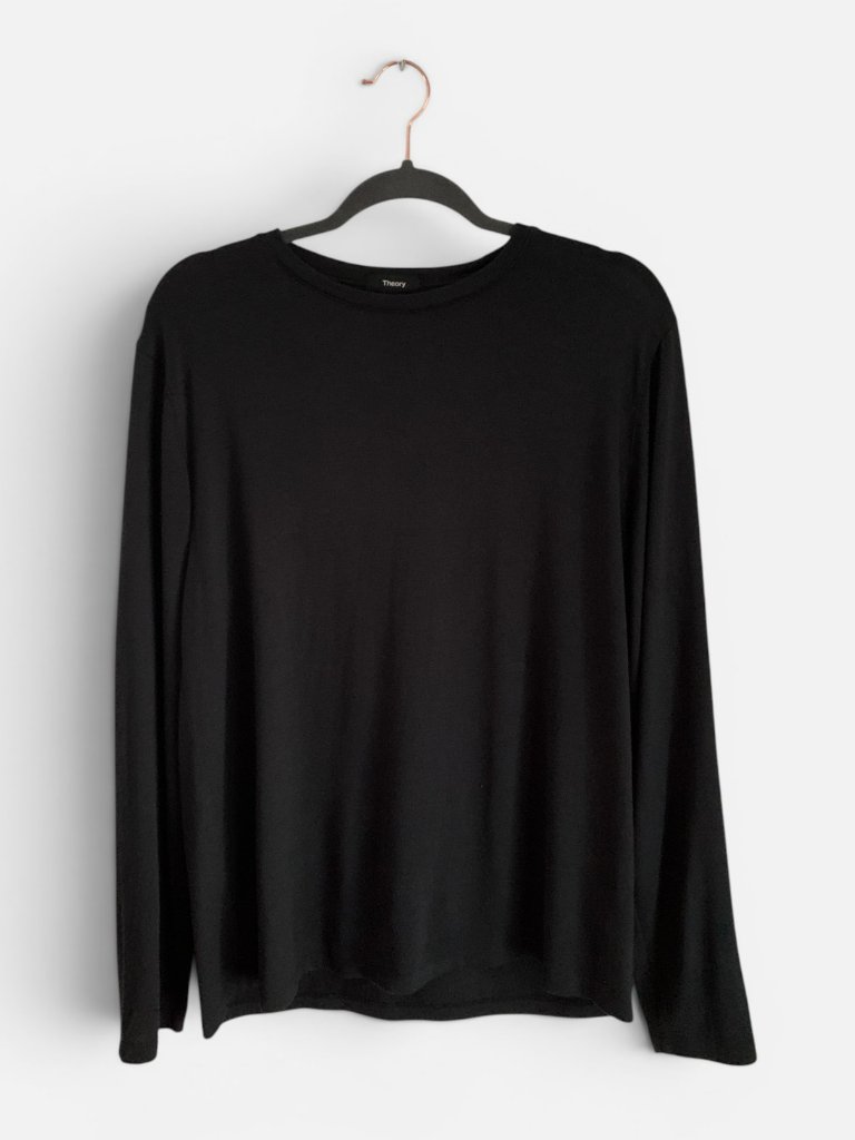 Theory Claey Ls Activate Jersey Long Sleeve Crew Neck Shirt Black Menâs Large